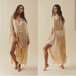 Free People Sundress Shilow Shimmer Maxi Kaftan One Size
